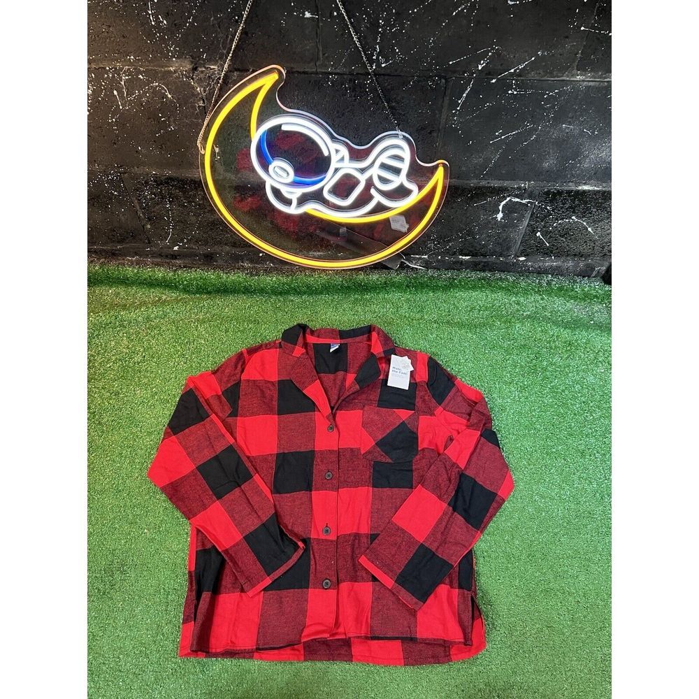 NWT Old Navy Women Button Down Plaid Flannel Red Shirt Long Sleeve‎ Size MD